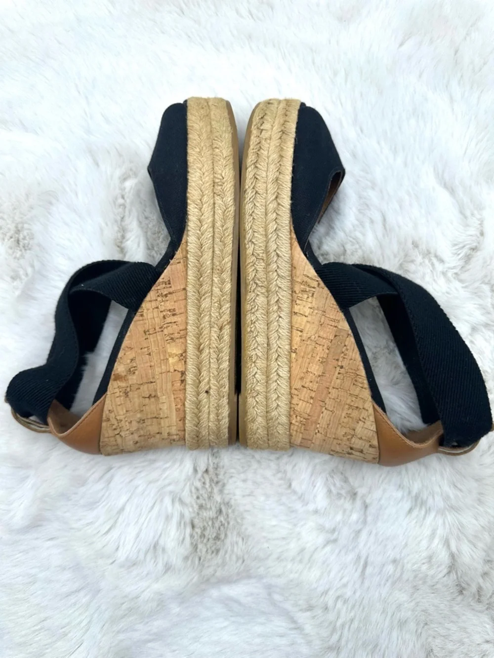 Tory Burch Frieda Espadrille Wedge‎ Sandals Black Strappy Ankle Tie Size 6
